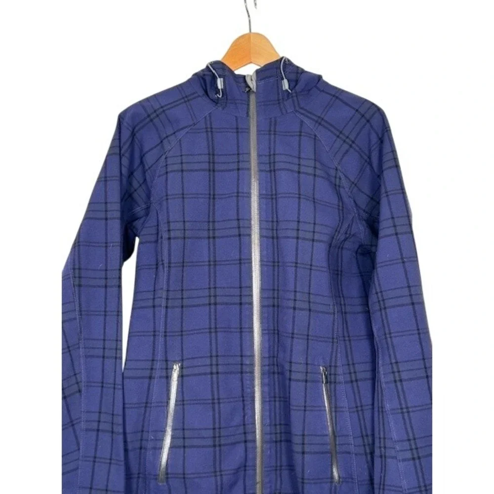 Columbia‎ Women's Plaid Hooded Softshell Jacket Thermal Omni Heat Blue Black -M